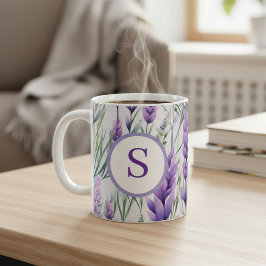 Caneca De Café Monogram Purple Lavender Flower Field