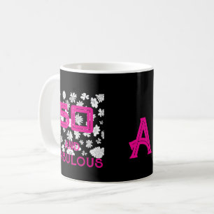 Caneca De Café Monograma 50 e fabuloso cor-de-rosa preto floral