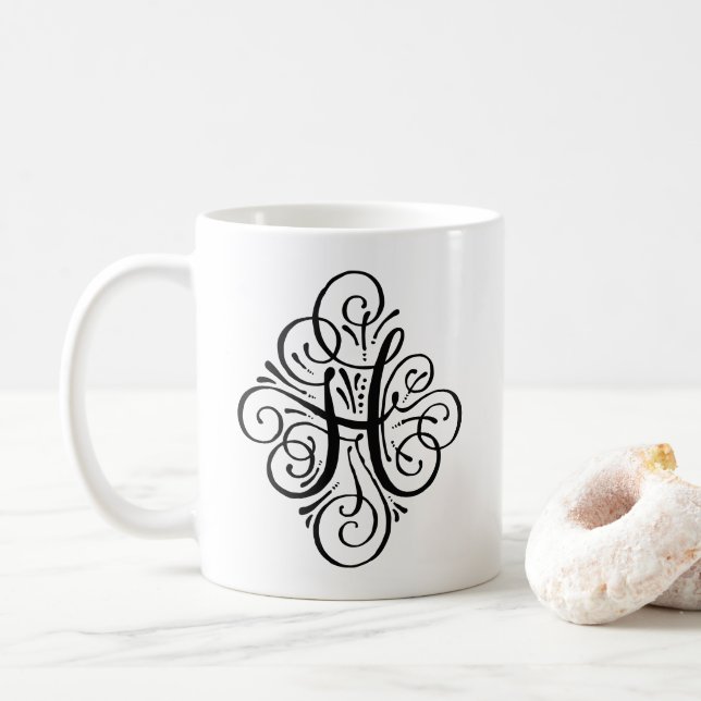 Caneca De Café Monograma Adornado Personalizado (Com Donut)