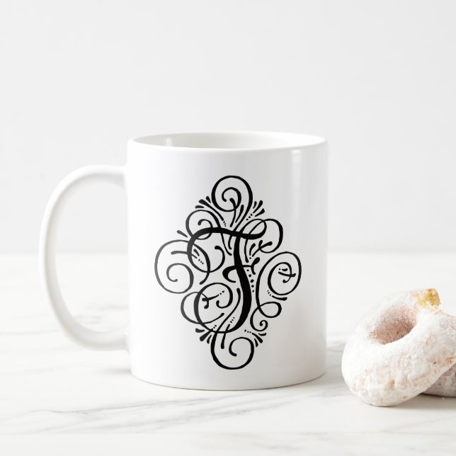 Caneca De Café Monograma Adornado Personalizado (Com Donut)