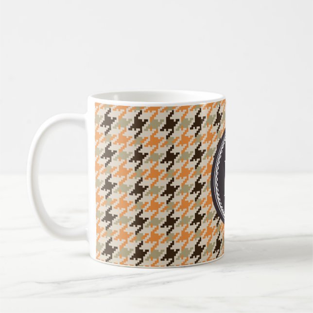 Caneca De Café Monograma alaranjado da xadrez do houndstooth do (Esquerda)