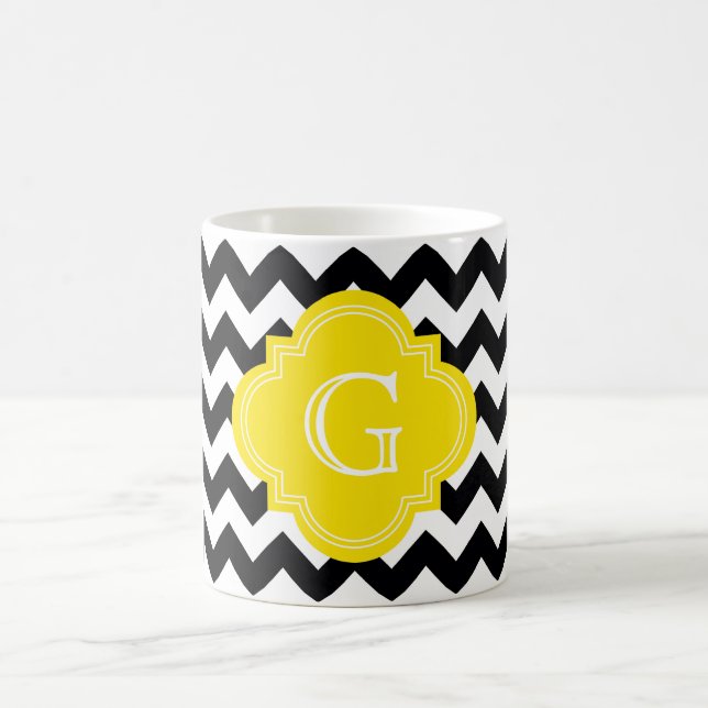 Caneca De Café Monograma Amarelo Chevron Branco Negro Zig-Zag (Centro)