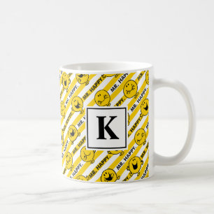 Caneca De Café Monograma amarelo do teste padrão   das listras d