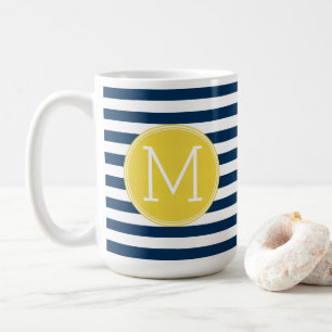 Caneca De Café Monograma Amarelo marinho e Padrões com Stripe Bra