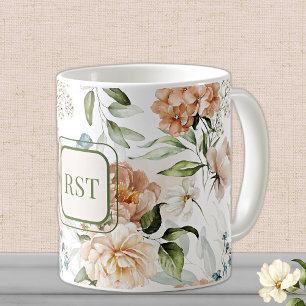 Caneca De Café Monograma Aquarela Floral 11 oz. Clássica