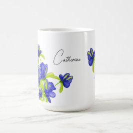 Caneca De Café Monograma Aquarela Floral Íris Índigo