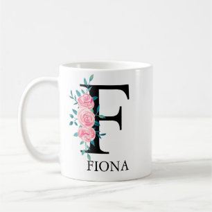 Caneca De Café Monograma Aquarela Letra Única Personalizada F