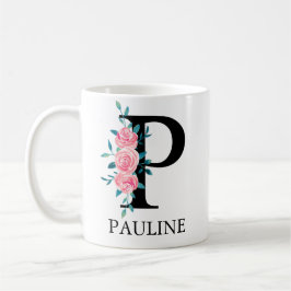 Caneca De Café Monograma Aquarela Letra Única Personalizada P