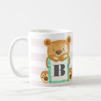 Caneca De Café Monograma Aquarela Urso de Teddy Personalizado