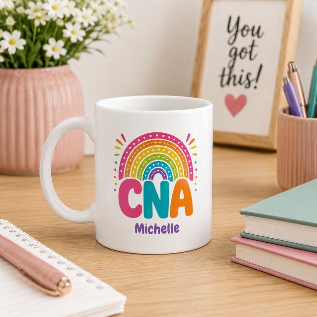 Caneca De Café Monograma Arco-Íris Boho CNA  (Criador carregado)