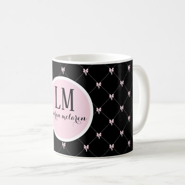 Caneca De Café Monograma Arco Preto e Rosa Script (Frente Esquerda)