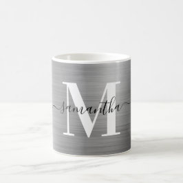 Caneca De Café Monograma Assinatura Prata Metálica