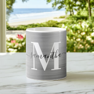Caneca De Café Monograma Assinatura Prata Metálica