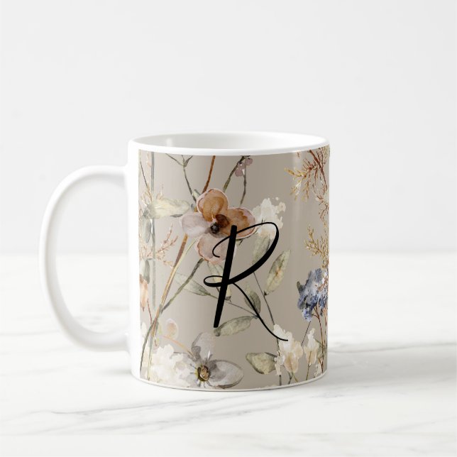Caneca De Café Monograma Autumn Selvagens Cama Aquarela (Esquerda)