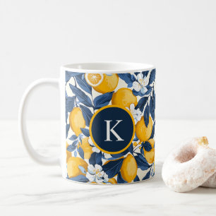 Caneca De Café Monograma Azul-Amarelo-limão Citrus