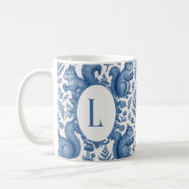 Caneca De Café Monograma Azul Chinoiserie Toile Florestal Francês