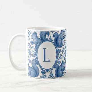 Caneca De Café Monograma Azul Chinoiserie Toile Florestal Francês