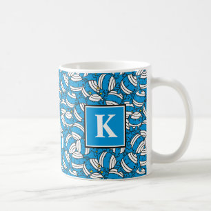 Caneca De Café Monograma azul do teste padrão   da confusão do