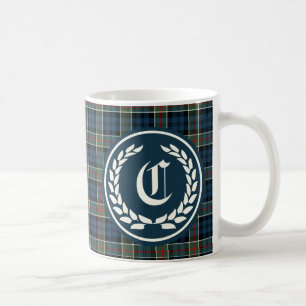 Caneca De Café Monograma azul escuro do Tartan de Colquhoun do