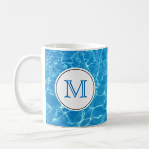 Caneca De Café Monograma azul Sparkling da água da piscina