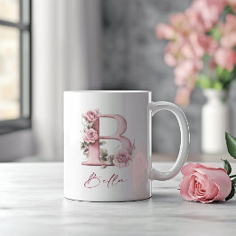 Caneca De Café Monograma B, cor-de-rosa, personalizado