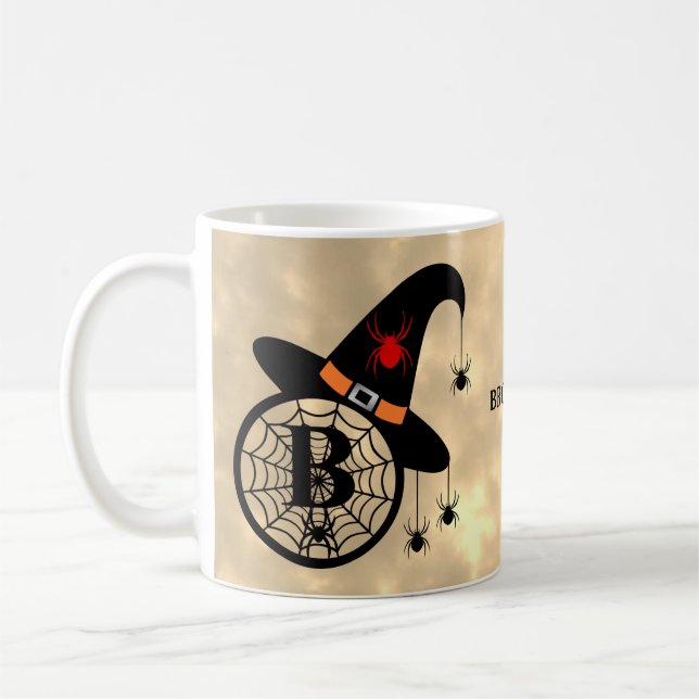 Caneca De Café Monograma B Halloween Sky Witeen Nome (Esquerda)