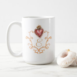 Caneca De Café Monograma Barroco de Coração Sagrado