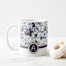 Caneca De Café Monograma Blue Watercolor Floral