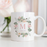 Caneca De Café Monograma Boho Floral Rosa Dourado Rústico<br><div class="desc">Esta caneca encantadora inspirada em boho apresenta uma inicial de monograma personalizada e nome emoldurado por um arranjo floral solto em aquarela em tons suaves de rosa, verde e dourado. O estilo botânico rústico e relaxado lhe dá um toque quente e convidativo. A inicial e o nome são totalmente editáveis...</div>