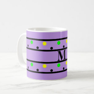 Caneca De Café Monograma Bolinhas verdes amarelas roxas
