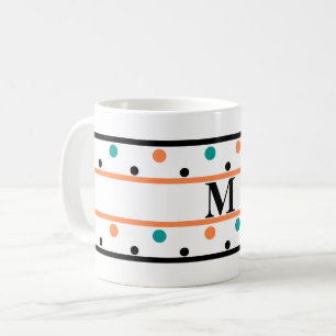 Caneca De Café Monograma - Bolinhas verdes em cor laranja queimad