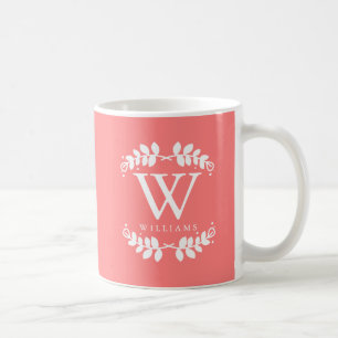 Caneca De Café Monograma bonito cor-de-rosa