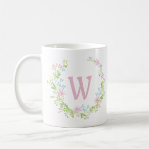 Caneca De Café Monograma bonito cor-de-rosa de exaustão floral