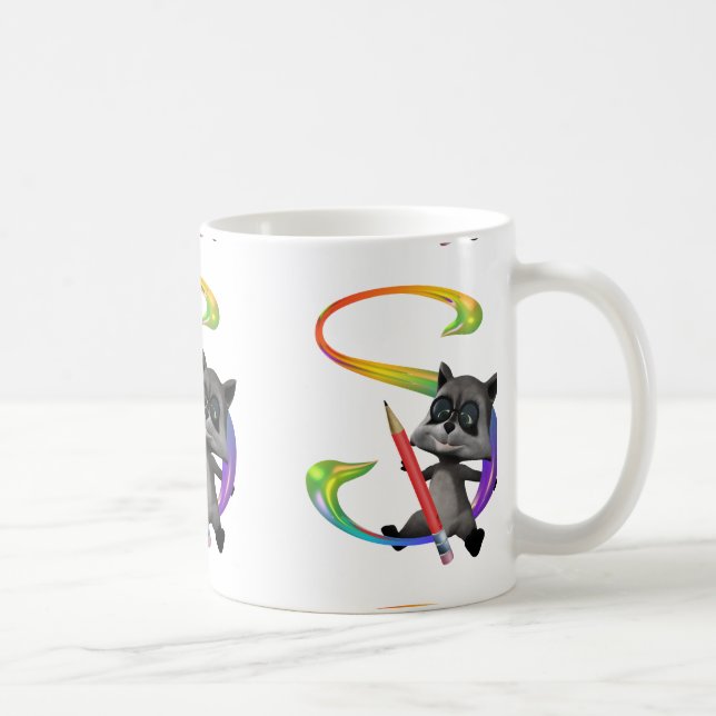 Caneca De Café Monograma bonito S de Raccon do nerd (Direita)