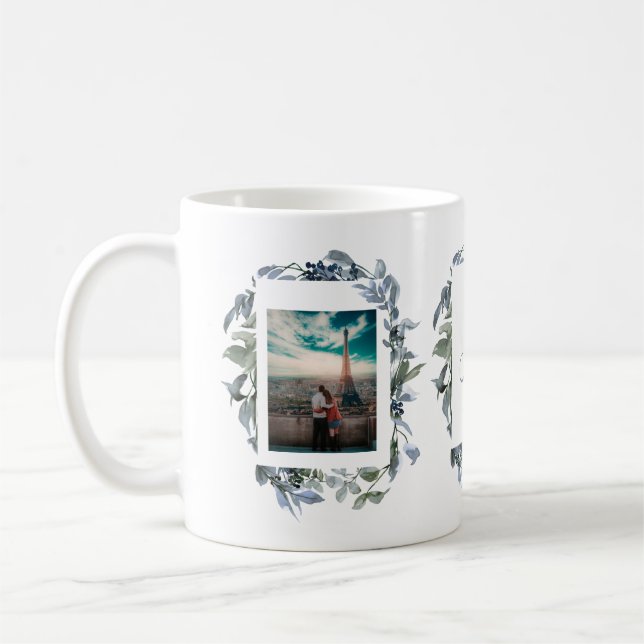 Caneca De Café Monograma Botânico Com Foto do Noivo e da Noiva (Esquerda)