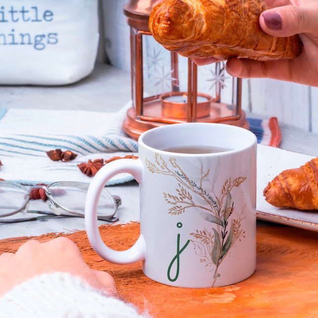 Caneca De Café Monograma Botânico Eucalyptus Modern Premium (Criador carregado)