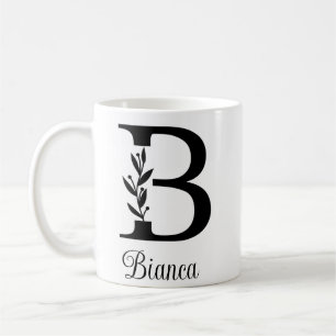 Caneca De Café Monograma Botânico Floral Elegante de texto pers