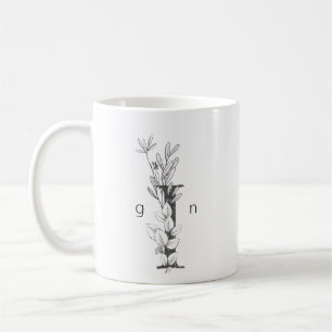 Caneca De Café Monograma Botânico Floral Texto Personalizado El