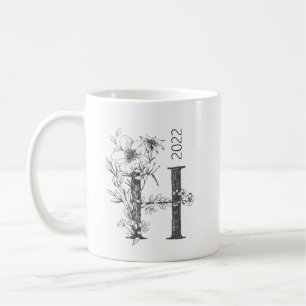 Caneca De Café Monograma Botânico Floral Texto Personalizado El
