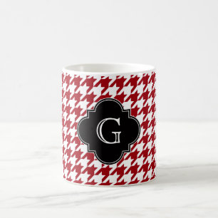 Caneca De Café Monograma branco do preto Quatrefoil de