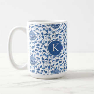Caneca De Café Monograma Branco E Azul De Chinoiserie Inicial