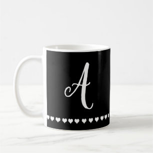 Caneca De Café Monograma Branco e Preto Elegante Inicial
