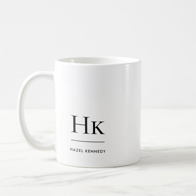 Caneca De Café Monograma Branco Elegante Simples Moderno Monogram (Esquerda)