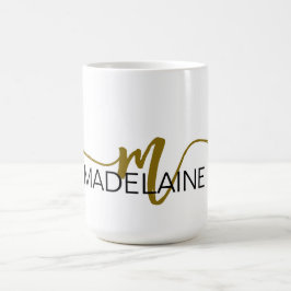 Caneca De Café Monograma branco esbelto Dourado