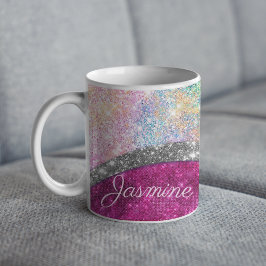 Caneca De Café Monograma branco, iridescente, cor-de-rosa, com br