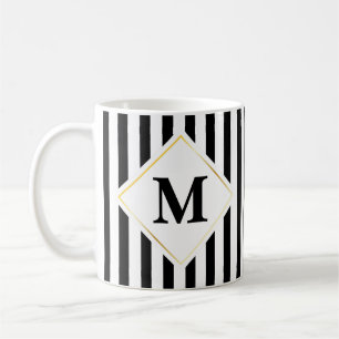 Caneca De Café Monograma branco preto da listra