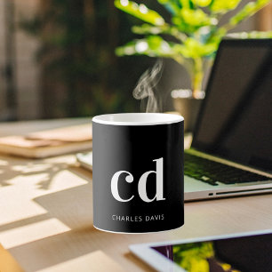 Caneca De Café Monograma branco preto — iniciais masculinas mod