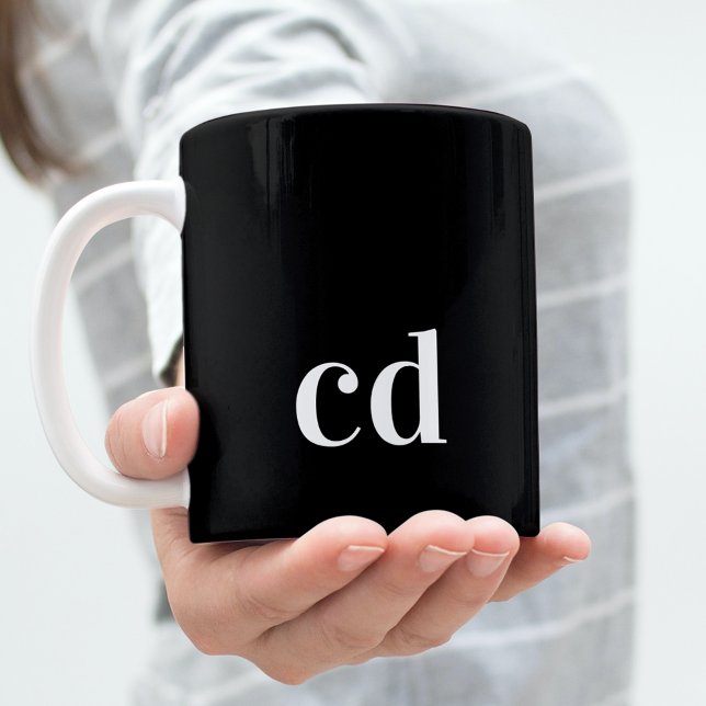 Caneca De Café Monograma branco preto simples moderno (Criador carregado)