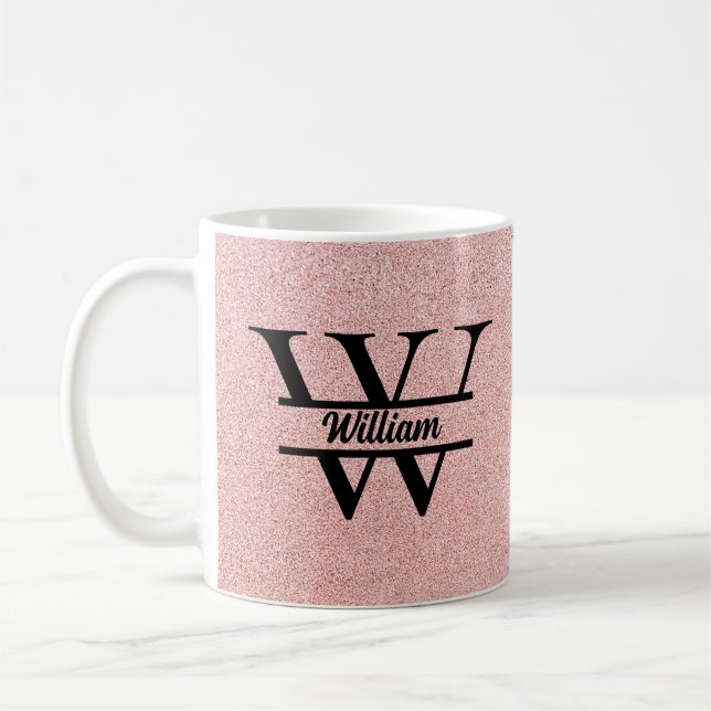Caneca De Café  Monograma Brilho em Rose Gold | Brilho Moderno Fe (Esquerda)