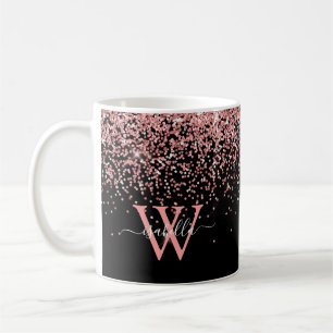 Caneca De Café Monograma Brilho Rosa Preto